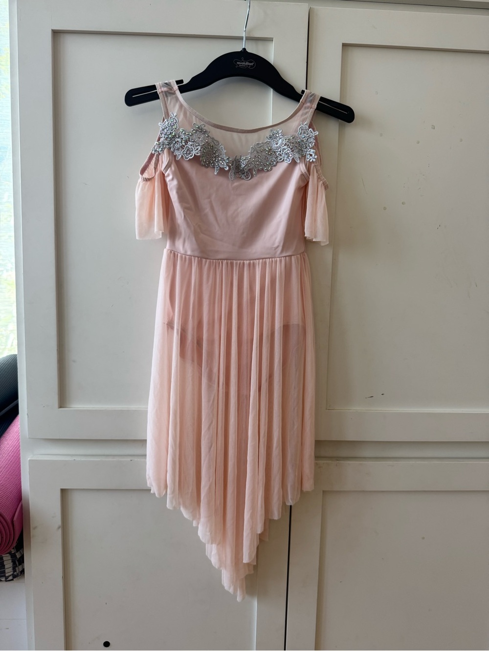 Weissman Pale Pink Chiffon Dance Dress with Silver Appliqué
